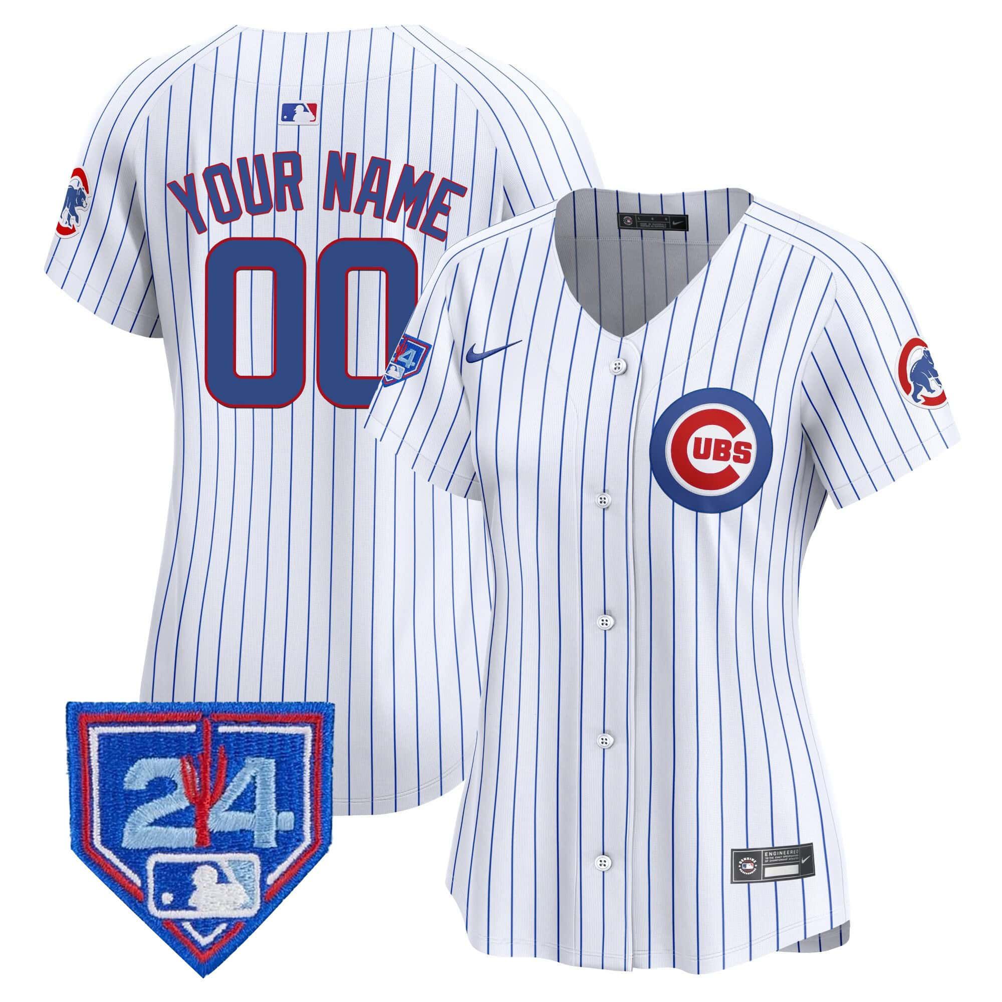 Women Chicago Cubs White stripe Nike 2024 Spring Training Patch Vapor Premier Limited Custom MLB Jersey